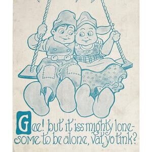 Antique 1913 Ephemera Postcard Humorous Whimsical Dutch Girl Boy Swing Posted